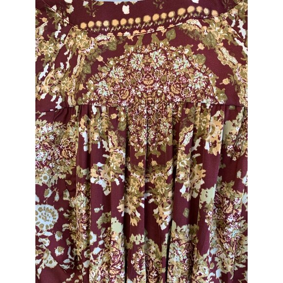 Free People S Boho Floral Tie Front Blouse Top Small NWT Burgundy Long Sleeve - Picture 9 of 13